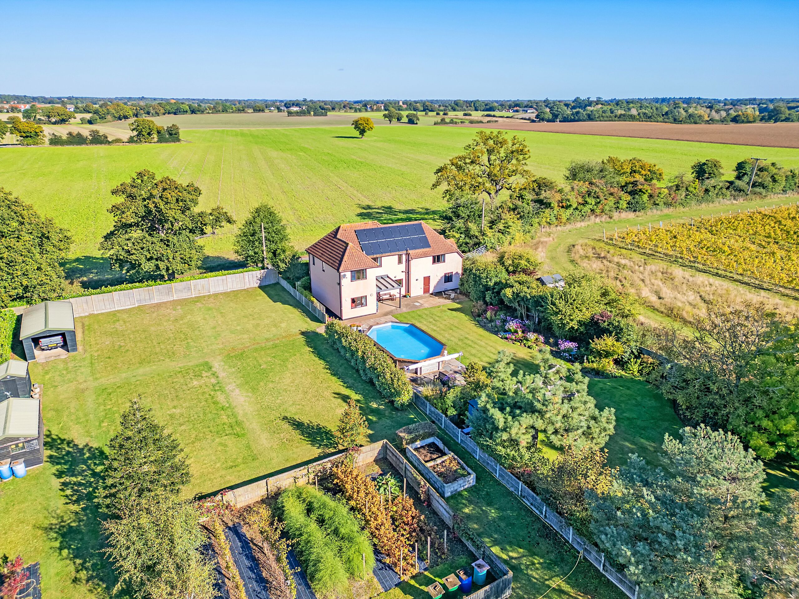 Drone View of Orchard Cottage in Tattingstone